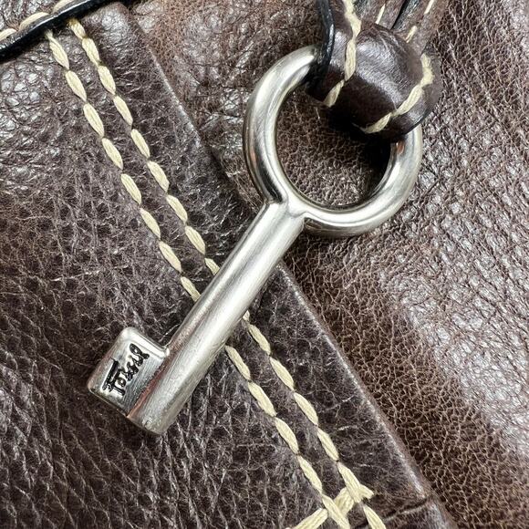 Fossil Pebbled Leather Crossbody Bag Rich Chocolate Brown Contrast Stitching - Picture 8 of 15